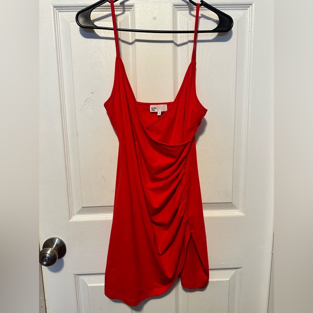 By the way red draped body con mini dress size small